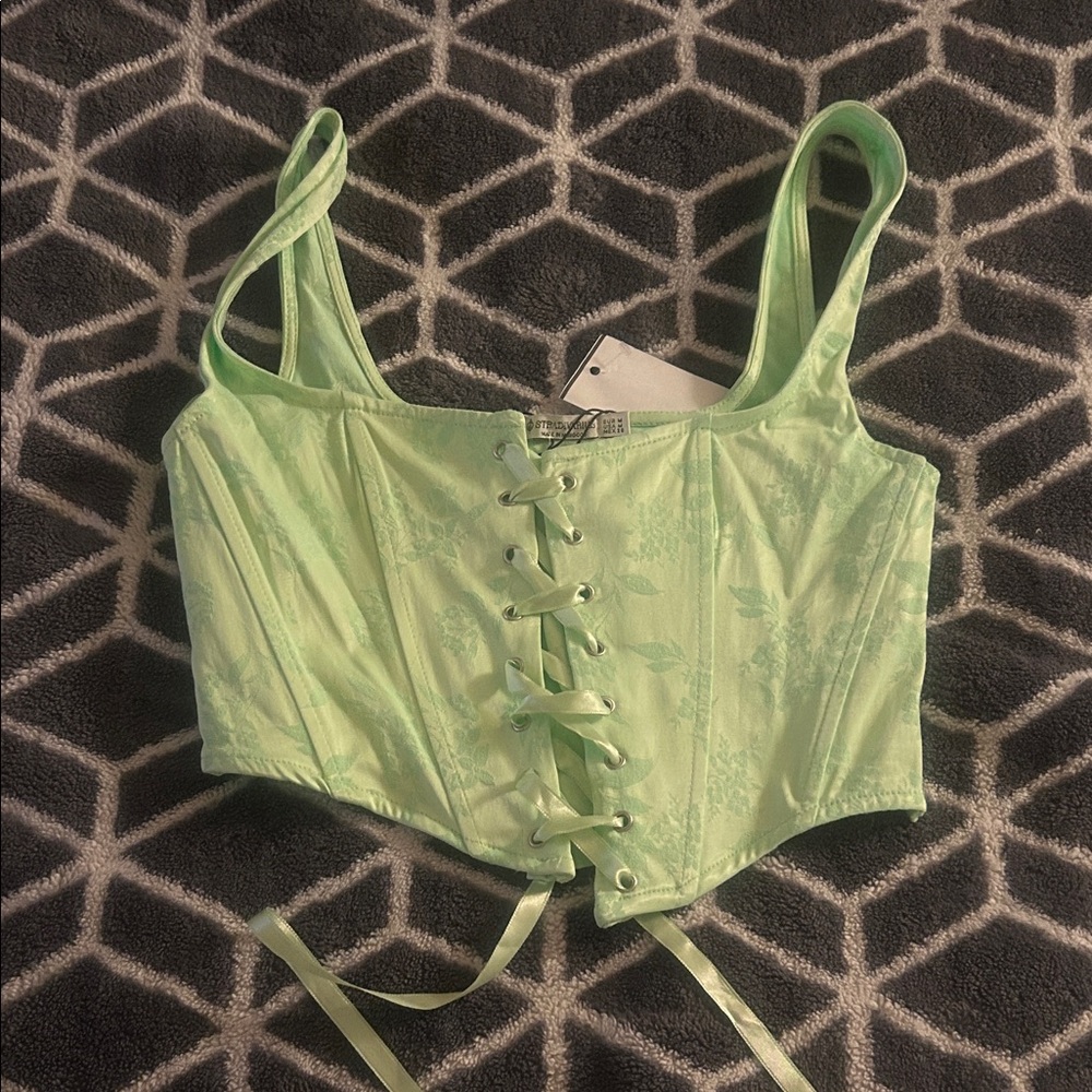 Stradivarius Mint Green Lace-Up Corset Top